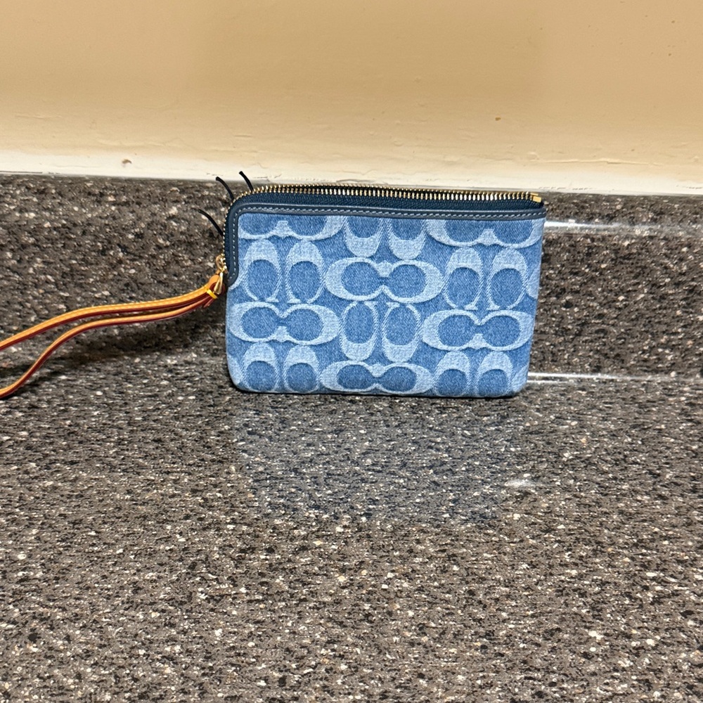 Coach Denim Blue Wristlet with Signature Pattern - Picture 3 of 3